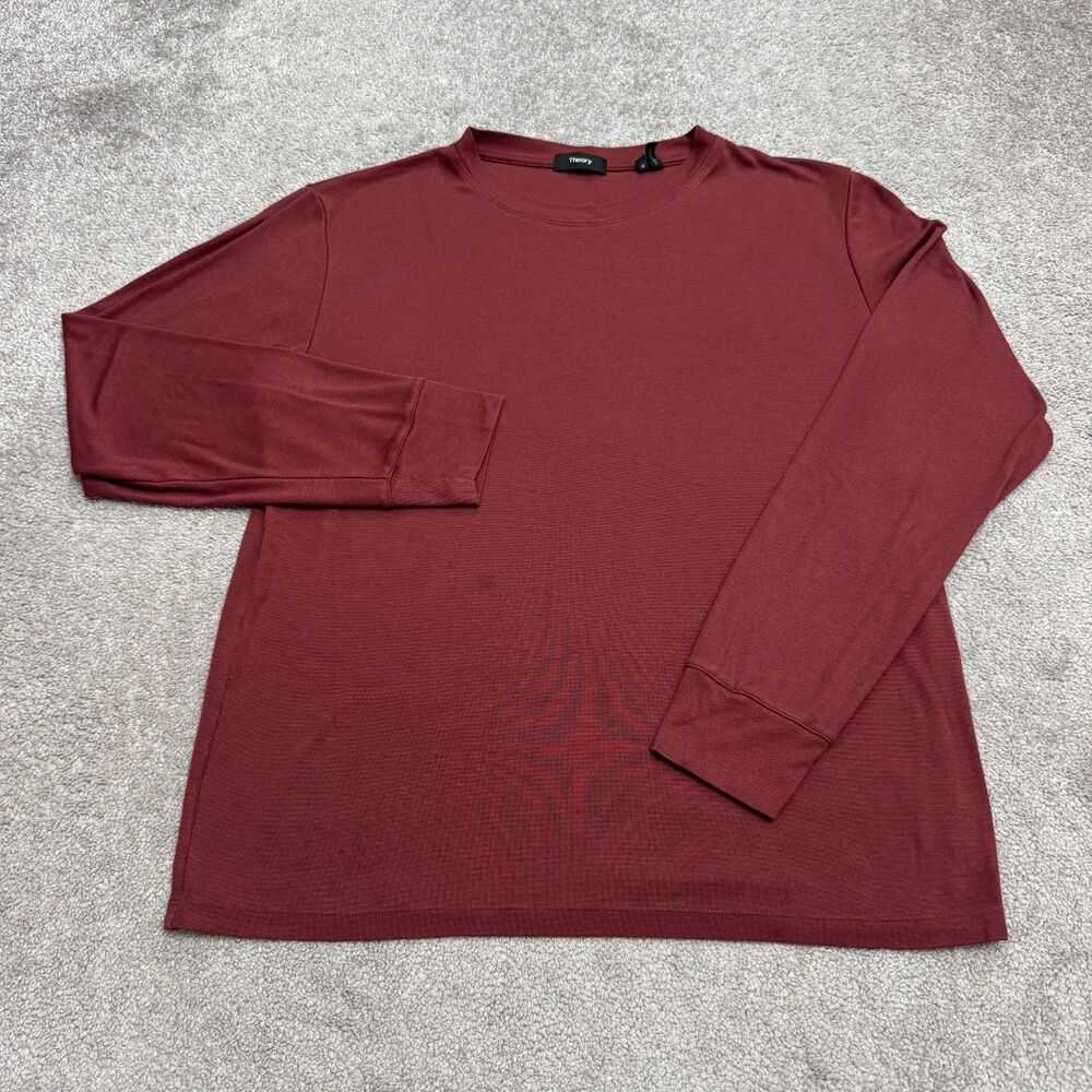 Theory Essential Tee Long Sleeve Anemone Milano T-Shirt Mens Medium Burgundy Red